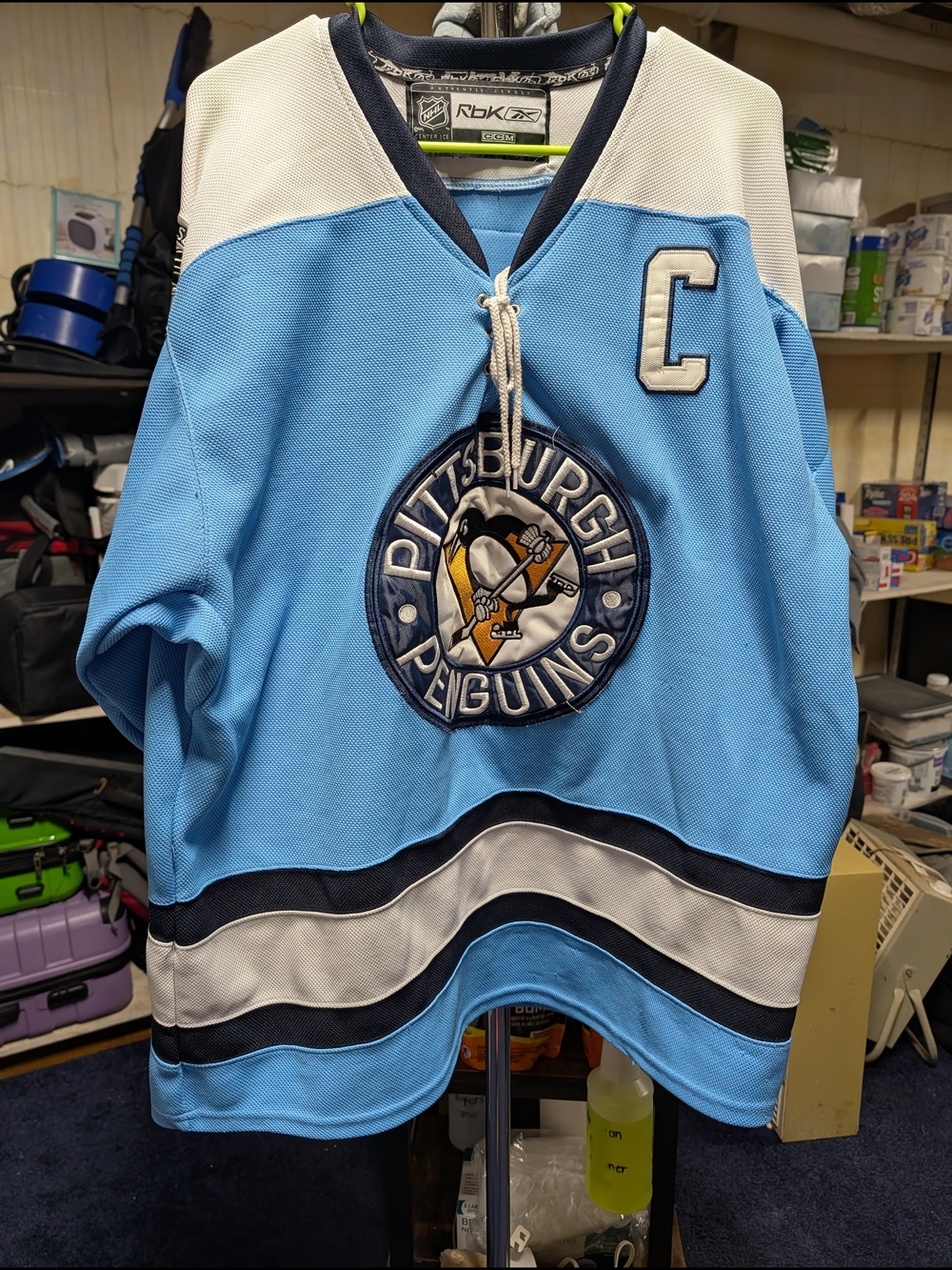 Reebok Pittsburgh Penguins Light Blue Hockey Jersey with Captain 'C'